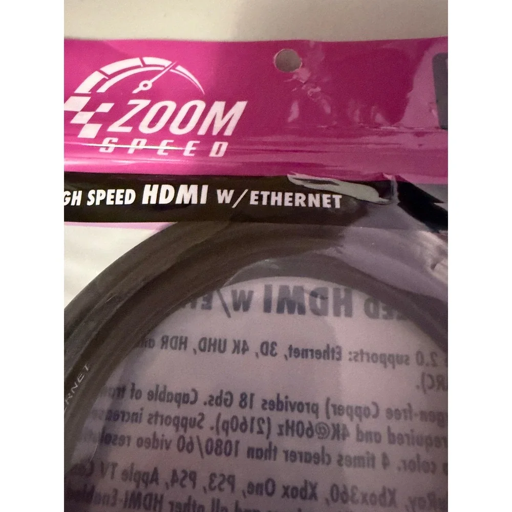 Zoom Speed 6 Foot High Speed HDMI Cable with Ethernet 4K Ultra HD 3D